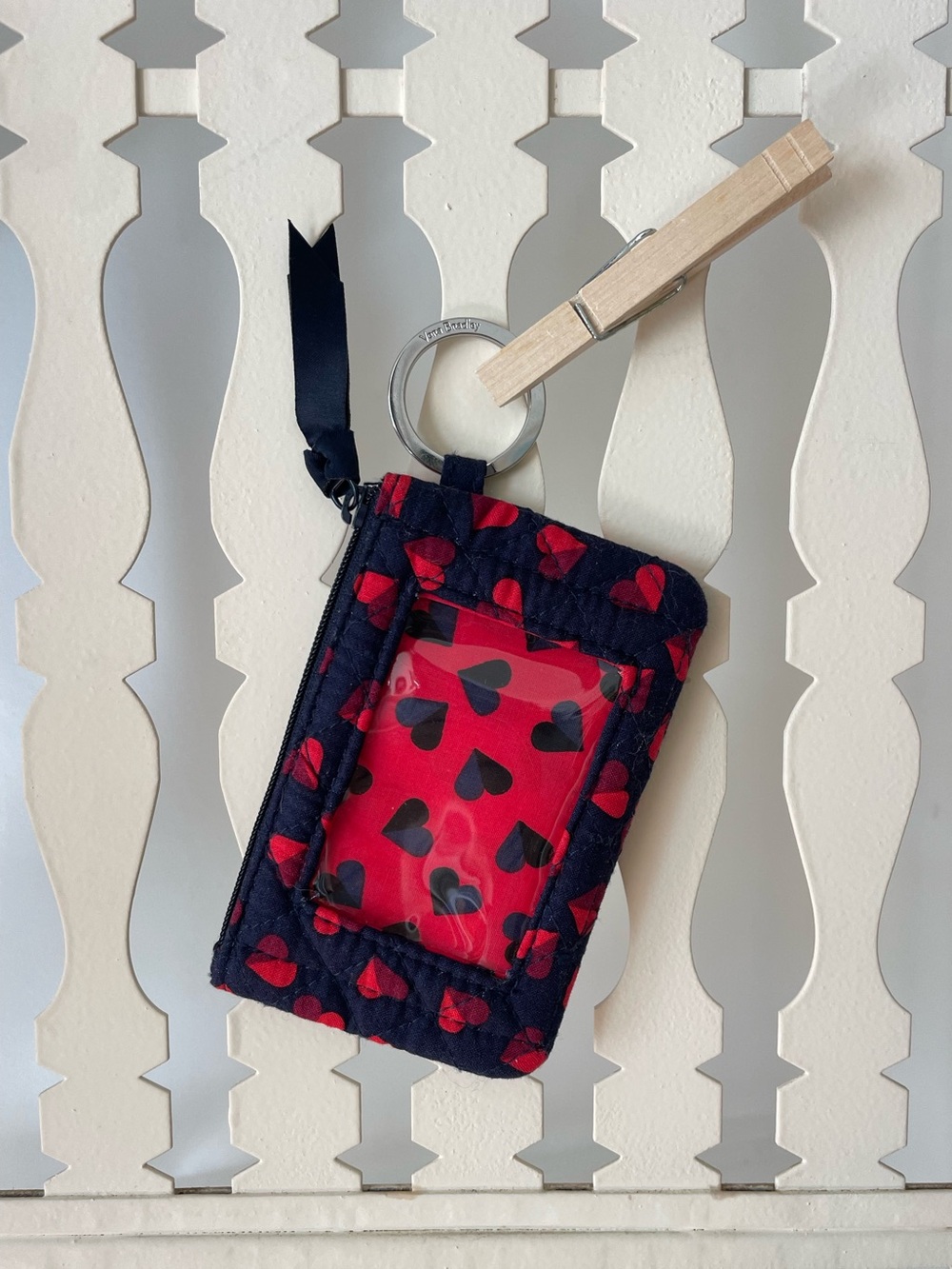 Vera Bradley ID Pouch keychain Wallet with Heart Motif